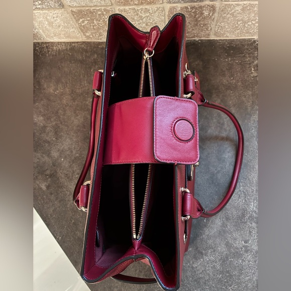 Coach Dark Red Leather Satchel with Gold Accents - Picture 6 of 10